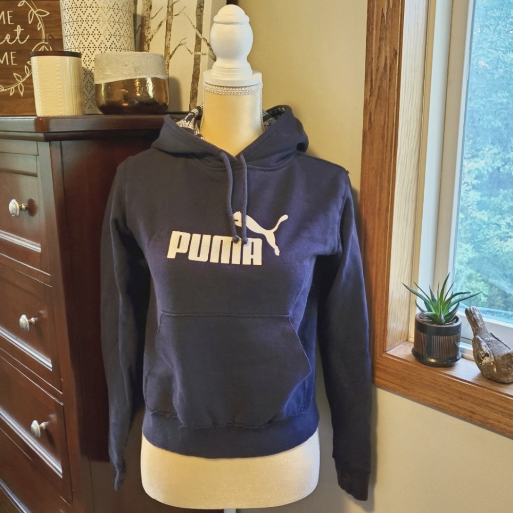 Puma Vintage Navy White Graphic Hoodie Sweatshirt